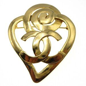 Chanel Heart Brooch 95P Gold 67956